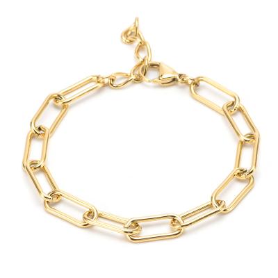 China NEWLY HOT HIGH QUALITY FASHIONABLE Stainless Steel Paper Clip Gold Plated Link Chain Bracelet For Women for sale