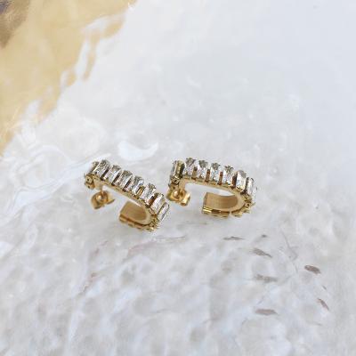 China 2021 Fashion Stainless Steel Women Gold Baguette Zircon Circle Hoop Earrings for sale