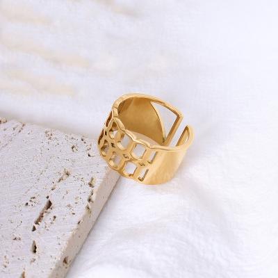 China Vintage Cutout Cutout Band Rings Women Stainless Steel Gold Adjustable Jewelry 2021 Trendy Jewelry for sale