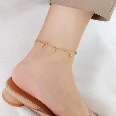 China Wholesale TRENDY Fashion Minimalist 18k Gold Plated Round Titanium Steel Tassel Anklets Dangling Chain Anklet For Women Jewelry for sale