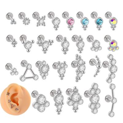 China 316l FASHIONABLE hypoallergenic stainless steel Diamond Straight Rod Ear Bone studs screw piercing jewelry for women for sale