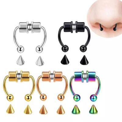 China Hot Sale Design 316l Stainless Steel Septum Nose Ring Replacement Punk Magnetic Horseshoe Head Non Piercing Jewelry For Unisex for sale