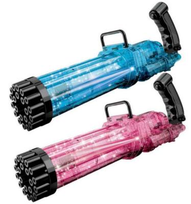 China 21 Hole Plastic Gatling Bubble Gun Kids Outdoor Automatic Shooting Machine With Light Electric Bubble Machine for sale