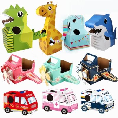 China High Quality Giraffe Funny Animal Dinosaur Puzzle Games Cardboard Dinosaur Kids DIY 3D Portable Cardboard Toy for sale