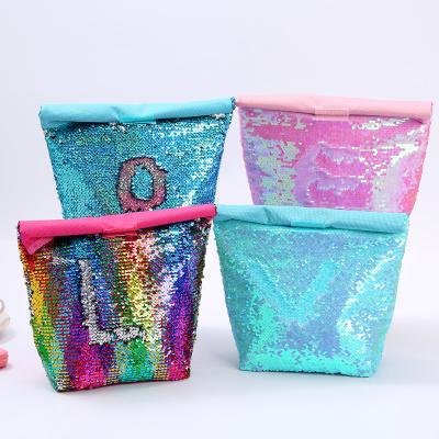 China New Glitter Insulation Bento Lunch Box Eco-Friendly Waterproof Aluminum Film Outdoor Picnic Roll Up Thermal Cooler Bag For Kids Children for sale