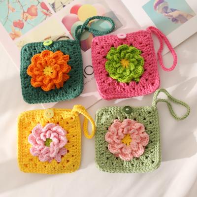 China Fashoion Cute Flower Boys Girls Fashionable Cartoon Kids Small Mini Crocheting Wallet Knitted Children Card Cute Custom Doorstep Coin Purse for sale