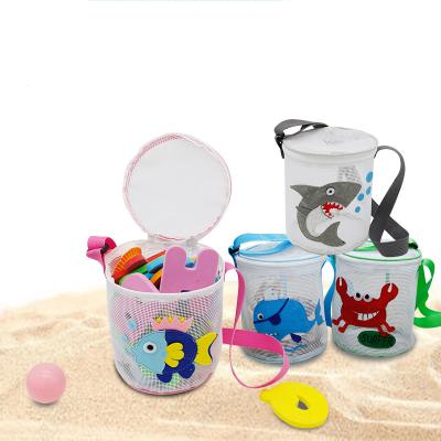 China Fashion Summer Kids Baby Gift Basket Bucket Nylon Folding Cartoon Toy Storage Nylon Mesh Tote Handbag Beach Shell Clear Bag for sale