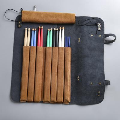 China New Easy Care Drumstick Drums Main Drum Roll Black Leather Pad Resonance Brush And Brown Mallets Up Bag Drumstick Bag Drum Stick Bag for sale