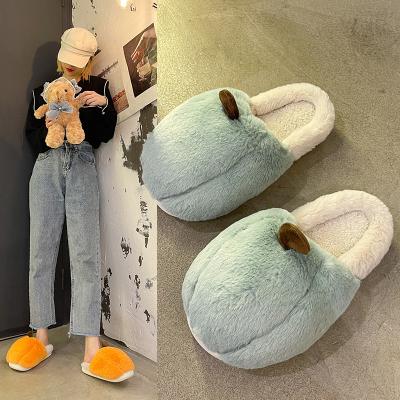 China Wholesale Lovely Stats Fashion Trend Pumpkin Slippers Ladies Floor Warm Home Comfortable Fur Plush Furry Winter Slippers For Women for sale