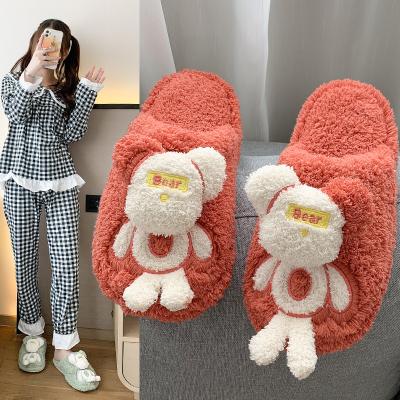 China Autumn and winter fashion trend cartoon bear candy color lovely bear plush fur slippers home floor mop fluffy slippers for women for sale