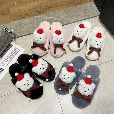 China Wholesale New Year Cheap Wholesale New Year Female Plush Fashion Winter Fashion Trend Fur Home Fur Home Bear Designer Furry Slippers For Christmas for sale