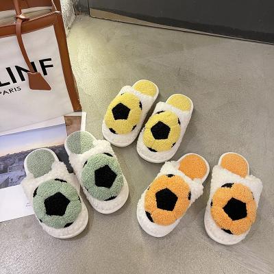 China Fashion Trend Autumn And Winter Plush Fashion Personality Football Home Slips Korean Women Ladies Student Plush Casual Slippers For Outdoor for sale