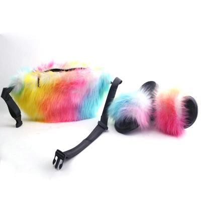 China Fashion Plus Size Fur Plush PVC Slippers Set \Winter Luxury Female Comfortable\Durable Women Ladies 2 Pieces Warm Stylish Bag And Women Sandals for sale