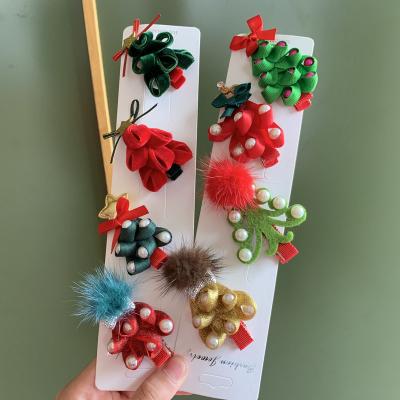 China Soft Wholesale Red Velvet Children's Christmas Tree Ornament Headpiece Princess Hair Clip Hair Accessories New Year's Korean Hairspins for sale