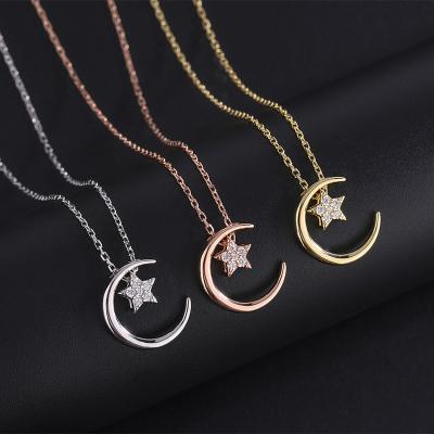 China Comfort Fit Women Fashion Luxury Ladies Necklace 925 Sterling Silver Simple Gold Plated Moon Star Necklace String Pearl Choker Party Gift for sale