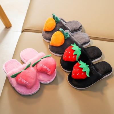 China Deodorization Winter Children Cartoon Fruit Fur Sandals Slides Boys Girls Floor Indoor Cute Plush Hairy Fur Slippers for Kids for sale