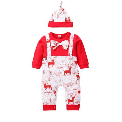 China 2022 Fashion New Year Merry Christmas Santa Claus Substantial One Eco-friendly Washable Breathable Elk Patches Baby Kids Winter Clothing Sets Baby Boy's Rompers With Hats for sale