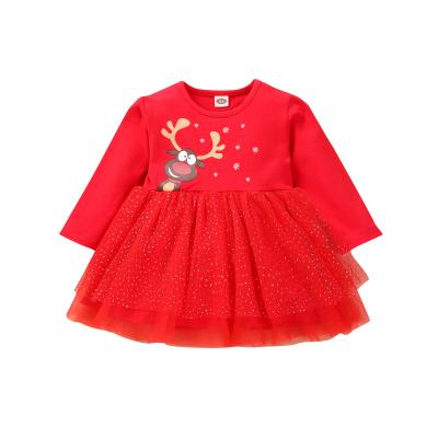 China Washable Long Sleeve Gauze Baby Kids and Girls Infants New Years Fashion Luxury Red Christmas Tutu Dress Baby Dress for sale