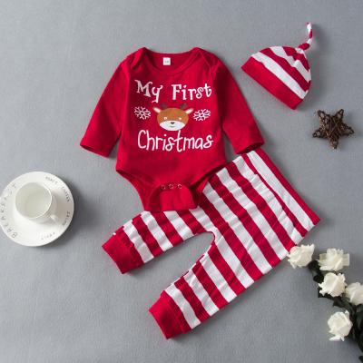 China 2021 Breathable Three Pieces Long Bottom Pants Full Length Casual Sleeves Tops Romper Kids Baby Toddlers Outfit Christmas Clothing Sets for sale