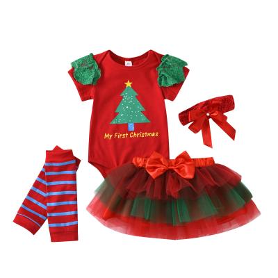 China Eco-friendly Washable Breathable Substantial Infants and Toddlers New Year Christmas Kids Lace Tutu Princess Skirt Headwear Leg Warmers Rompers Babies Rompers Set for sale