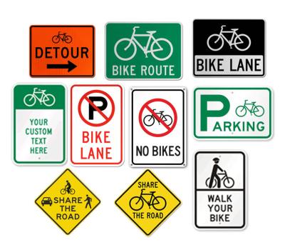 China Outdoor Bike Lane No Parking Shine Bicycle Sign Road Safety Traffic Signs Pavement Warning Sign 3m High Reflective Custom Aluminum Reflective Board for sale