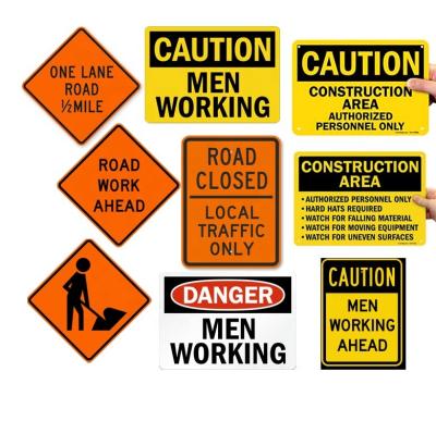 China High Shine Road Construction Works Sign Aluminum 3m Road Safety Traffic Signs Pavement Warning Sign Custom Reflective Panel Outdoor Shine Signage for sale