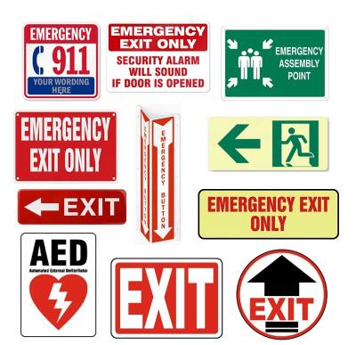 China Fire Escape Wall Door High Reflective Shine Indoor and Outdoor Exit Signs Only AED Signs Aluminum Glow in Dark Laminated Sticker for sale