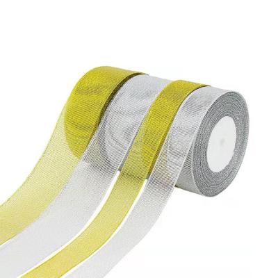 China Wholesale Recyled Festival Decoration Wire Ribbon 1 Inch Gold Glitter Silver Metallic Ribbon for sale