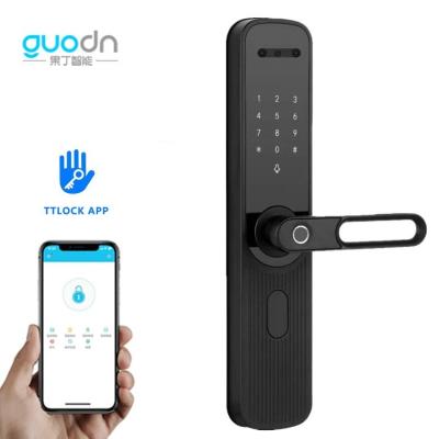 China Modern Wooden Smart Waterproof Smart Fingerprint Password Lock Tuya Door Cylinder Lock Home WIFI Simplicity Smart Door Lock for sale