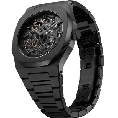 China Mens Mechanical Wrist Watches Automatic Skeleton Date Logo OEM Stainless Steel Chain Black Color Wrist Watch Mens Mechanical Wristwatches for sale