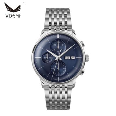 China Automatic Date Chronograph Watch Eye Dropped Three Double Curved Dome Glass Stainless Steel Men's Watch for sale