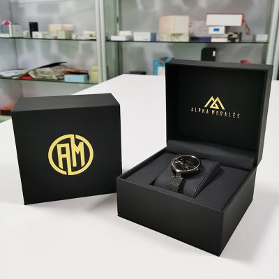 China Black Logo Personalize Storage Pu Custom Leather Watch Box Gift Packaging Wooden Inner Watch Case For Gathering for sale