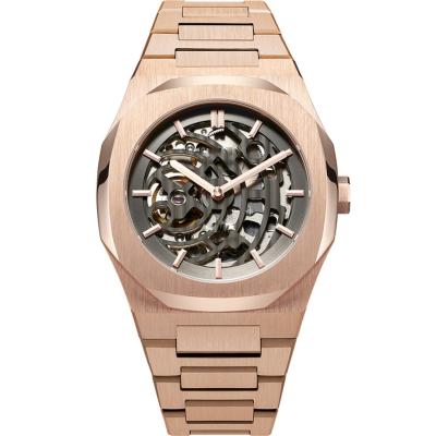 China Automatic Date ODM Rose Gold Coated Stainless Steel Fashion Watch Back Private Label Watch Automatic Mechanical Men for sale