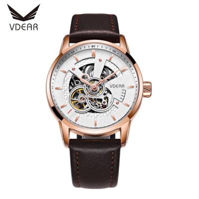 China Mens Automatic Top Fashion Brand Wristwatch Automatic Mechanical Leather Date Hollow Watch for sale