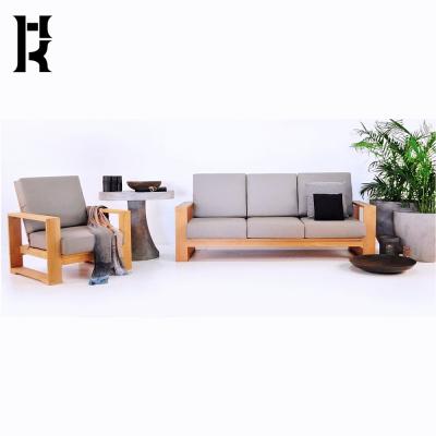 China Modern luxury outdoor furniture wood sofa set modern teak wood sofa garden sofa three seater club chair for sale