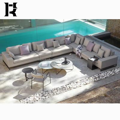 China Modern aluminum outdoor furniture patio garden sofa set poolside L shape sectional sofa outdoor waterproof fabric hotel sofa for sale