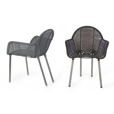 China Modern Outdoor Rattan Armchair Wicker Chair Stackable Rattan Garden Rattan Dining Chair for sale