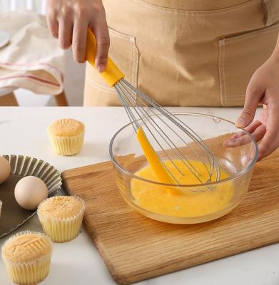 China Sustainable 2021 New Silicone handle whisk Mini Balloon Wire Whisk yellow stainless steel Milk Beater Egg Whisk for sale