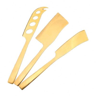 China Sustainable Jaswehome 3pcs Gold Plated Stainless Steel Cheese Knife Set Titanium Knife Wedding Cake Knife Cheese Slicer Cutter Cheese tools for sale