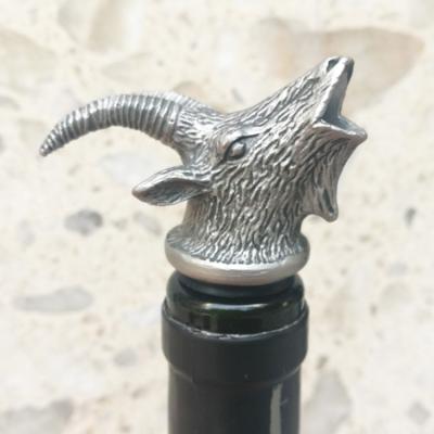 China Sustainable New Design Metal Goat Wine Pourer With Stopper for sale