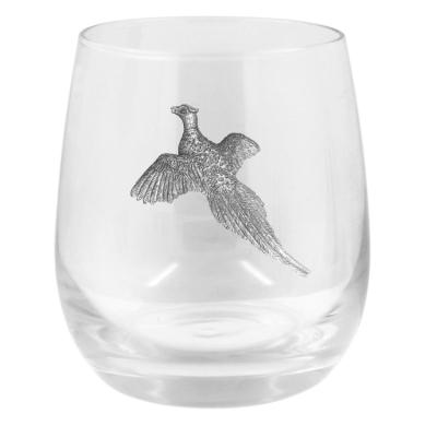 China Stemless Wine Cup Crystal Whiskey Glass Wine Cup With Grouse Metal Patch for sale