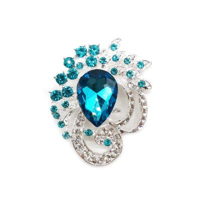 China Fashion and Blue Crystal Rhinestone Brooch Pin Wedding Elegant Metal Alloy Sparkly Metal Party Brooch Jewelry Gift Brooch for sale