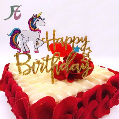 China 2020 Hot Selling Unicorn Theme Party Props Baby Toy Cake Topper Unicorn Acrylic Cake Decoration Mirror Gold Acrylic Cake Topper for sale