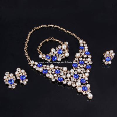 China 2021 Popular CLASSIC Design for Craft Exquisite Gold Plated Rhinestone Necklace, Earring Party Jewelry Set for sale