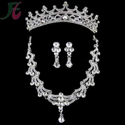 China Crystal Fashion Costume Wedding Jewelry Crown and Necklace and Earrings for Bride Gift for sale