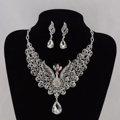 China Peafowl fashion costume wedding jewelry necklace and jewelry earing set for sale