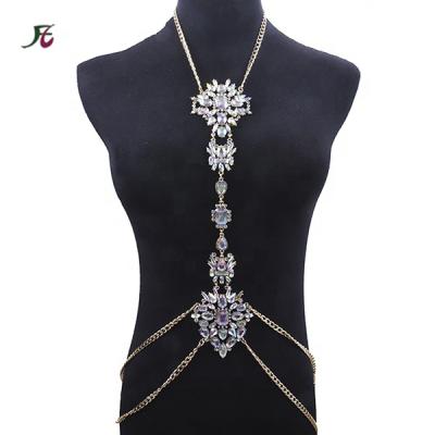 China Large Crystal Long Dress Body Chain Person Exaggerated Chain Women Ladies Rhinestone Lingerie Costume Bags Rave Outfits for sale