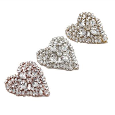 China 2022 Handmade Heart Shape Of Crystal Rhinestone Applique For Wedding Decorative Dress Apparel Patches for sale