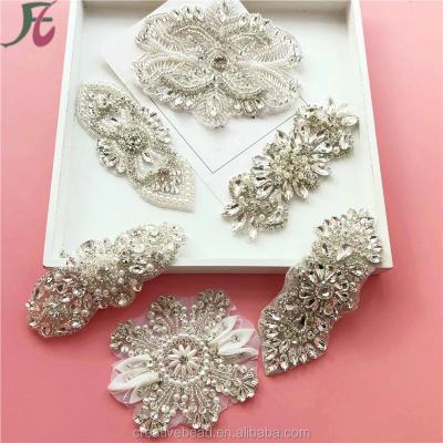 China Wholesale Glass Bead Rhinestone Bride Wedding Dress Patch Rhinestone Applique Bags Sew On for sale