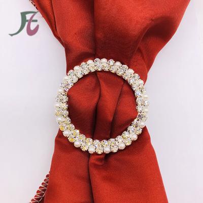 China Other 57mm large round rhinestone buckle with pearl ring/wholesale rhinestone ribbon slide circle for sale